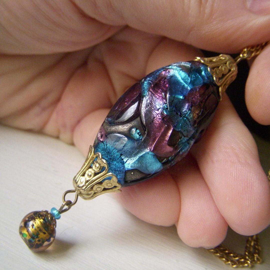 Vintage Murano Glass Drizzle Pendant, Enormous Giant Size, Huge 3 Inch ...