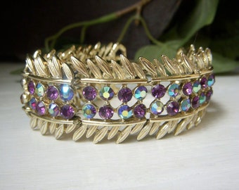 Vintage BSK Amethyst Rhinestone Bracelet, On Sale, Gorgeous Purple Crystal Rhinestone, Goldtone Signed BSK Jewelry