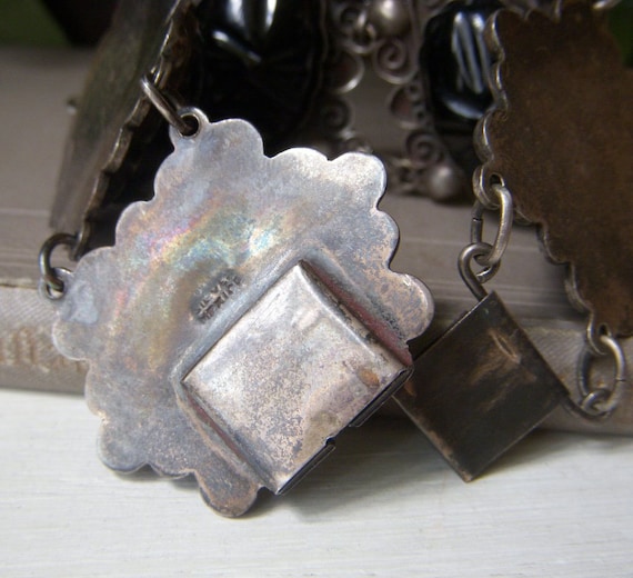 Vintage Mexico Aztec Bracelet, Sterling Silver, Black Onyx  display picture 1