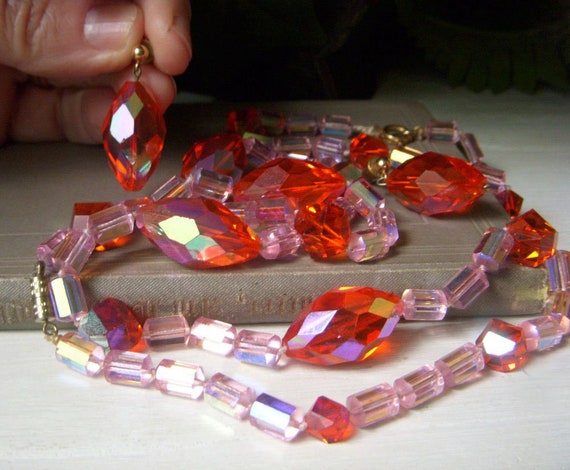 Vintage Miriam Haskell Orange Pink Crystal Earrin… - image 5