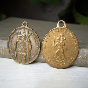 I Am a Catholic Call a Priest, Two Vintage Medals, St. Christopher & St. Anthony, Religious Brass Rare, Set of Two Nice Round Medals
