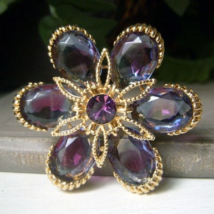 Vintage Purple Givre Art Glass  Brooch, Quality Pin, Purple and Blue Two Tone Large Colorful 2.25&quot; Floral, Statement Brooch