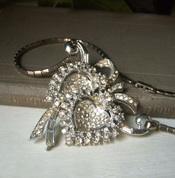Dazzling Vintage Rhinestone Choker Necklace, Two … - image 1