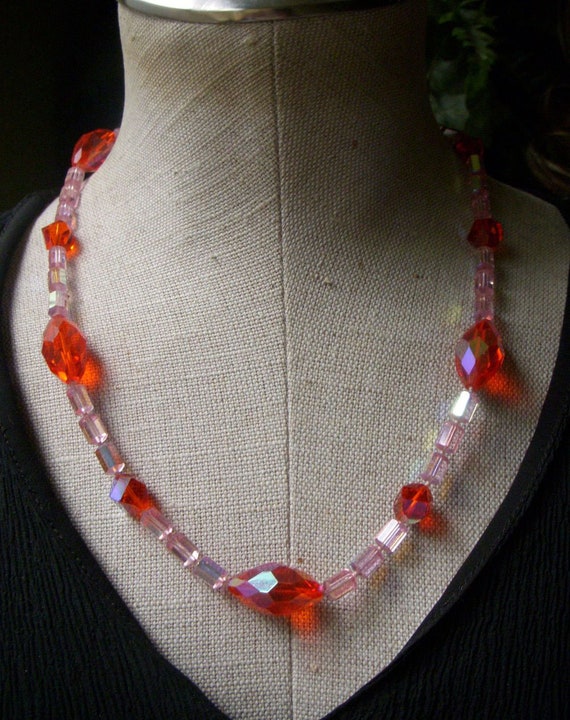 Vintage Miriam Haskell Orange Pink Crystal Earrin… - image 4
