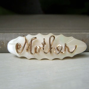 Handmade Wired Mother of Pearl Brooch, Mother&#39;s Day Gift, Name Pin, Hand Wired MOP Shell Brooch