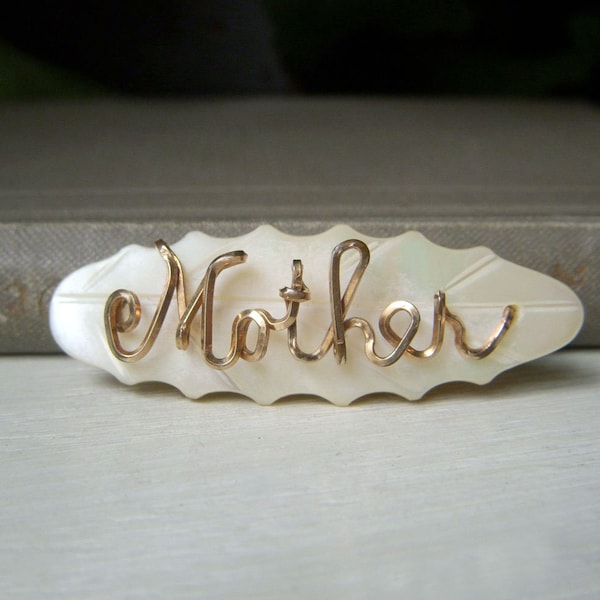 Handmade Wired Mother of Pearl Brooch, Mother's Day Gift, Name Pin, Hand Wired MOP Shell Brooch