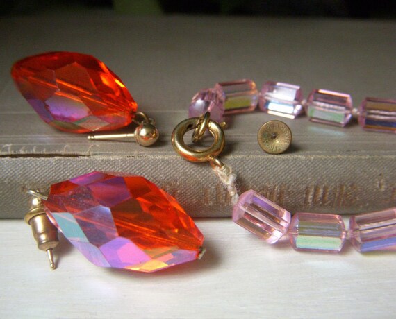 Vintage Miriam Haskell Orange Pink Crystal Earrin… - image 3
