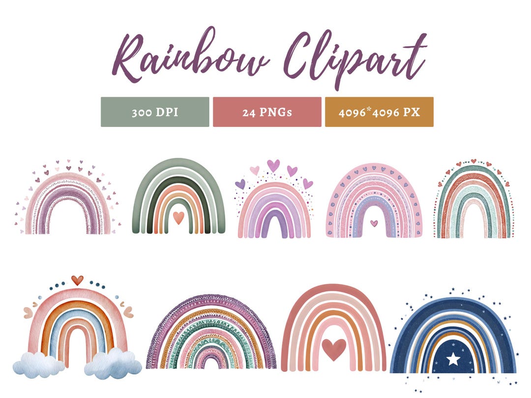 Rainbow Png Bundle, Watercolor Rainbow Clipart, Rainbow Clipart, Pastel ...
