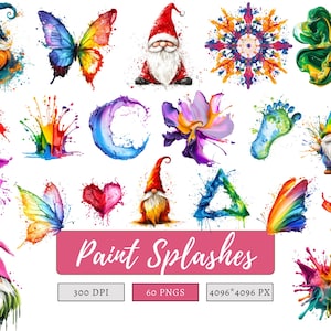 Watercolor Splashes Clipart Bundle png, Paint Splatter Clipart, Paint Splashes Clipart png, Colorful Splash png, Ink Splatter Clipart