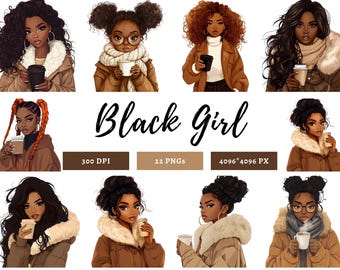 Black Girl Clipart png Bundle, Watercolor Black Girl Clipart, Black Women Clipart png, Fashion Girl Clipart, Black Beauty Girl Clipart