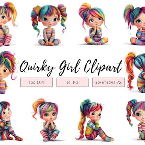 Skurrile Mädchen Clipart Bundle png, schrullige Mädchen Clipart, süße schrullige Mädchen Clipart, wunderliche Mädchen Clipart, wunderliche Ephemera, digitaler Download