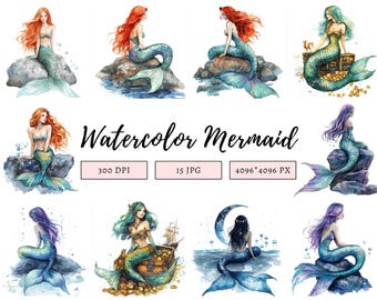 人魚クリップアート png バンドル、水彩人魚クリップアート、かわいい人魚クリップアート、海中クリップアート、海中動物クリップアート