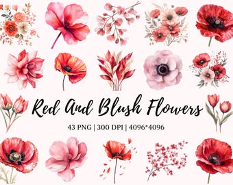 Blush Flower Clipart Bundle png, Watercolor Flower Clipart Bundle, Flower Clipart, Flower png, Floral Bouquet, Wedding Flower Clipart png