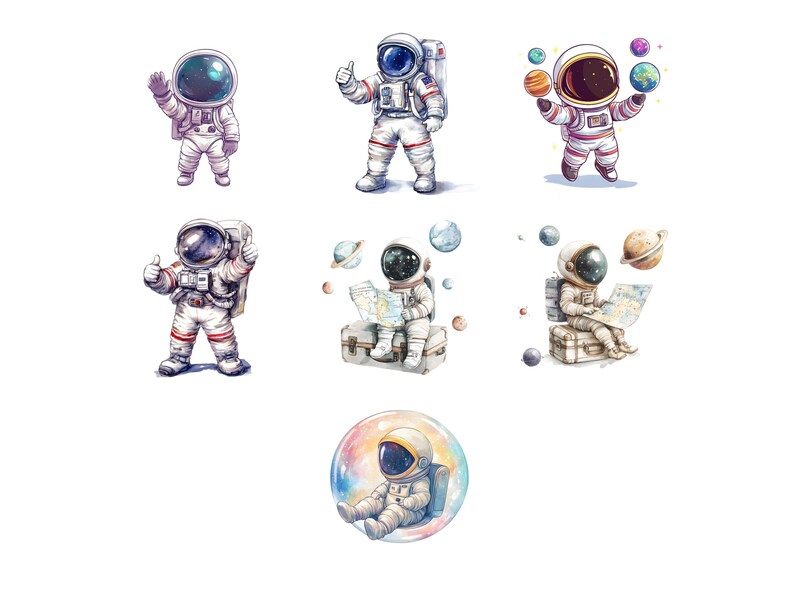 Watercolor Astronaut Clipart, Space Clipart Png Bundle, Cute Astronaut ...