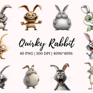 Bundle original de cliparts lapin, clipart drôle de lapin, clipart drôle de lapin, clipart lapin, clipart lapin lunatique png, clipart lapins