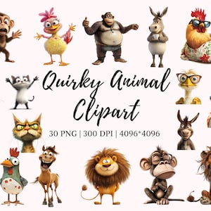 Quirky Animal Clipart Bundle png, Whimsical Animal Clipart png, Whimsical Safari Animal Clipart, Animal Clipart Bundle png