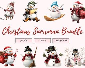 Watercolor Snowman Clipart png Bundle, Snowman Collection Clipart, Peking Snowman Clipart, Cute Snowman Clipart, Christmas Snowman Clipart
