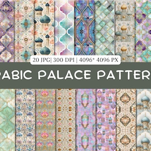 Pastel Arabic Pattern Clipart Bundle, Pastel Paper Clipart, Arabic Palace Pattern Paper JPG, Commercial Use, Instant Download, 300 DPI