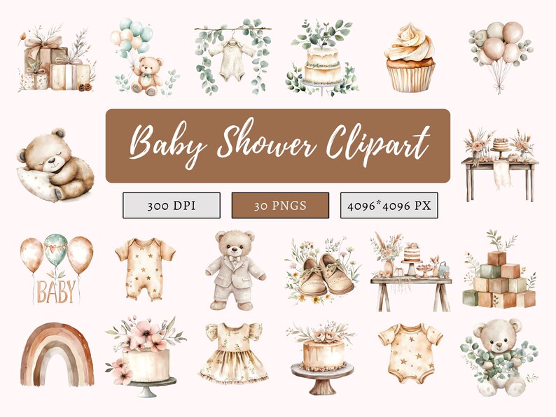 Boho Baby Shower Clipart Bundle Png, New Born Png Bundle, Neutral ...