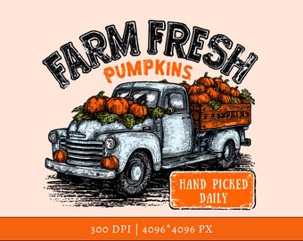 Farm Fresh Pumpkin png, Retro Pumpkin png, Fall Sublimation png, Transparent Fall Pumpkin png, Retro Fall Pumpkin Design png, Pumpkin Truck