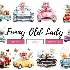 Funny Old Lady Clipart Bundle png, Watercolor Funny Old Lady Clipart, Funny Lady Clipart, Old Lady Clipart, Grandma Clipart, Women Clipart
