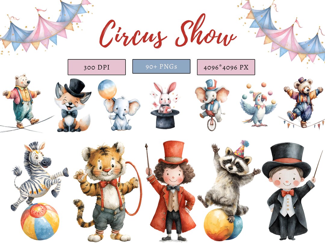 94 Circus Show Clipart PNG Bundle, Cute Animal Clipart, Animal ...