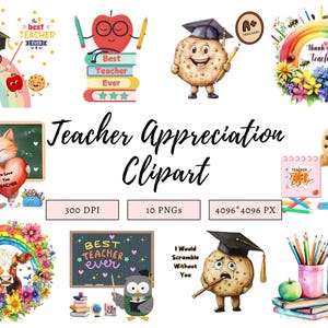 Lehrer Wertschätzung Clipart Bundle png, Aquarell Lehrer Wertschätzung Clipart, Retro Lehrer Bundle png, digitaler Download