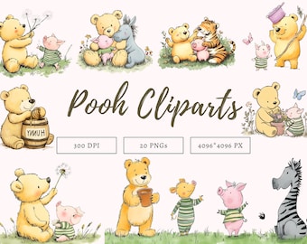 Winnie The Pooh Clipart, Pooh Clipart Bundle, Pooh And Friends Clipart, Classic Winnie The Pooh, Pooh png, Pooh Party Décor Pooh Digital png