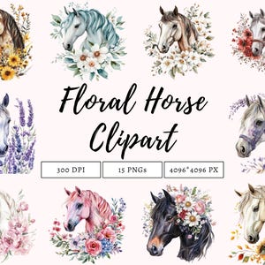 Floral Horse Clipart Bundle png, Watercolor Floral Horse Clipart, Floral Horse Clipart, Horse Clipart, Animal Clipart, Boho Floral Horse
