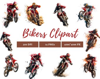 14 Dirt Bike Clipart Bundle, Dirt Bike png, Bikers Clipart, Watercolor Dirt Bike Clipart, Motorcycle Clipart, Printable Bike Clipart png