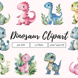 Lindo paquete de imágenes prediseñadas de dinosaurios, imágenes prediseñadas de dinosaurio bebé, lindo dinosaurio bebé, imágenes prediseñadas de dinosaurio de dibujos animados de acuarela, cumpleaños de dinosaurio