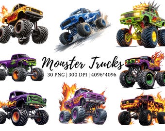 Monster Truck Clipart Bundle png, Extreme Offroad Vehicle Clipart, Monster Truck Clipart, Truck Clipart, Offroad Truck, Digital Download