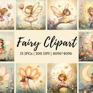 Bundle de cliparts fée, fantaisiste des cliparts fée, jardin de fées des cliparts, clipart fée aquarelle JPG, clipart maison de fée, clipart conte de fées