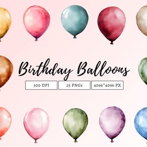 Geburtstag Ballon Clipart Bundle, Party Ballon Clipart, Clipart Geburtstag, Ballons Rahmen Clipart Bundle, Aquarell Geburtstag Ballon