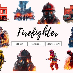 Fire Fighter Clipart png Bundle, Fire Department Clipart, Fire Truck Clipart, Watercolor Fire Fighter Clipart, Fire Man Clipart Bundle