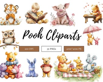 Winnie The Pooh Clipart, Pooh Clipart Bundle, Pooh And Friends Clipart, Classic Winnie The Pooh, Pooh png, Pooh Party Décor Pooh Digital png