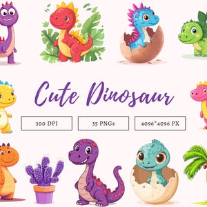 Watercolor Cute Dinosaur Clipart Bundle, Cartoon Dinosaur Clipart png, Dinosaur png, Printable Dino png, Dino Clipart, Babu Dinosaur Clipart