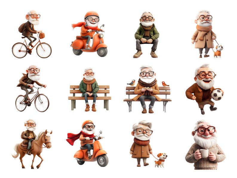 Funny Old Man Clipart Png Bundle, Quirky Old Man Clipart, Funny Grandpa ...