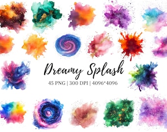 Dreamy Splash Clipart, Watercolor Splash Clipart, Splatter Clipart png Bundle, Splash Clipart, Dreamy Splashes Clipart, Ink Splash Clipart