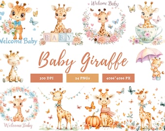 Jirafa bebé, Bienvenido bebé, Jirafa bebé acuarela PNG, Jirafa linda, Baby Shower, Decoración infantil, Animalito lindo