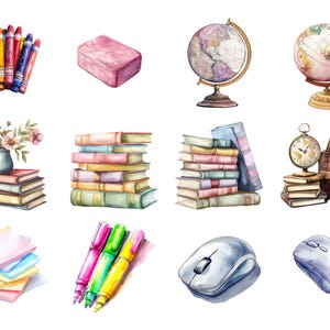 watercolor clipart
back to school png
school supplies png
teachers clipart set
stationary clipart
retro school clipart
school bus clipart
pastel school png
kids craft and art
cute school supplies
cute classroom png
cute school sticker
school graphics