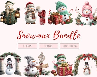 Watercolor Snowman Clipart png Bundle, Snowman Collection Clipart, Peking Snowman Clipart, Cute Snowman Clipart, Christmas Snowman Clipart