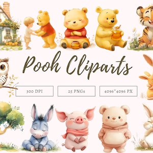 Aquarel Pooh clipartbundel png, klassieke Pooh clipart png, klassieke Winnie de Poeh clipart, Winnie Pooh clipart, beer clipart png