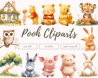 Paquete de imágenes prediseñadas de Pooh en acuarela (PNG), imágenes prediseñadas clásicas de Pooh (PNG), imágenes prediseñadas clásicas de Winnie the Pooh, imágenes prediseñadas de Winnie Pooh, imágenes prediseñadas de oso (PNG)