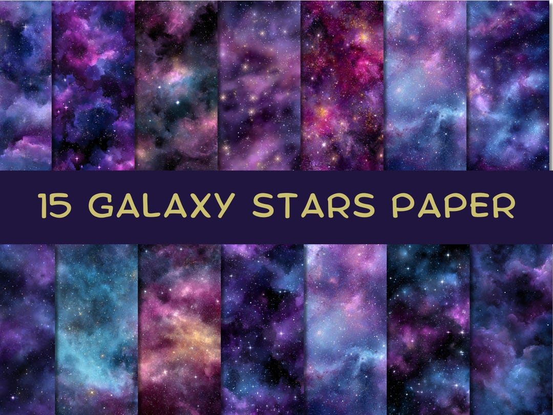 Galaxy Stars Paper Clipart Bundle, Pastel Galaxy Star Paper JPG, Night ...
