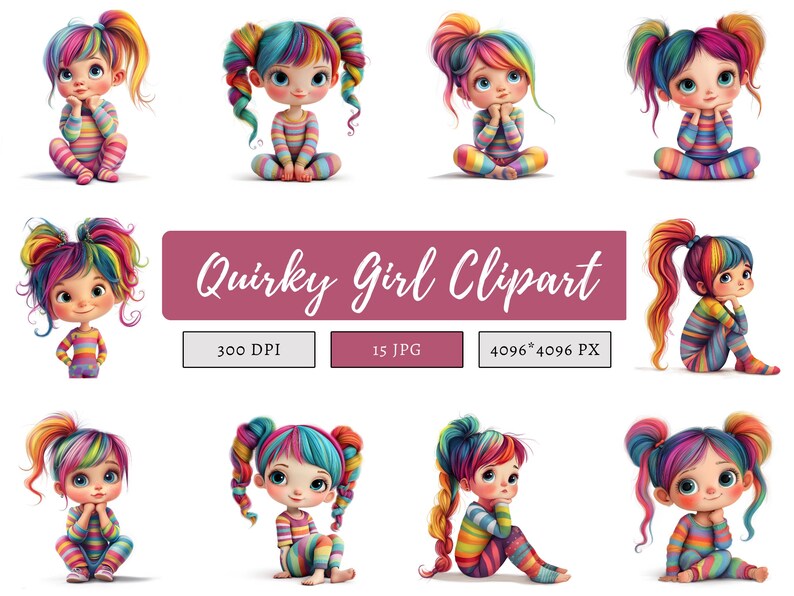 Quirky Girl Clipart Bundle Png, Quirky Girl Clipart, Cute Quirky Girl ...