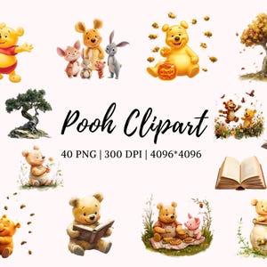 Winnie The Pooh Clipart, Pooh Clipart Bundle, Pooh And Friends Clipart, Classic Winnie The Pooh, Pooh png, Pooh Party Décor Pooh Digital png