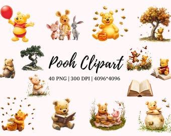 Winnie The Pooh Clipart, Pooh Clipart Bundle, Pooh And Friends Clipart, Classic Winnie The Pooh, Pooh png, Pooh Party Décor Pooh Digital png