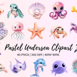 Watercolor Undersea Clipart png Bundle, Pastel Undersea Clipart png, Underwater Animal Clipart, Mermaid Clipart, Underwater Creature Clipart