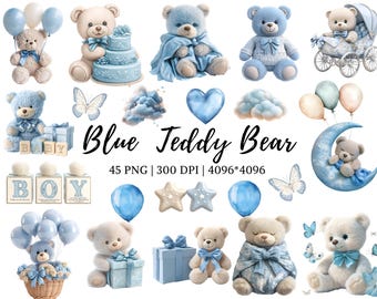 Teddy Bär Clipart png, Blauer Teddy Bär Clipart png, Aquarell Teddy Bär Clipart, Baby-Dusche Clipart, niedlichen Teddy Bär Clipart
